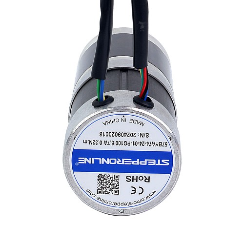 24V 101W Round Geared Brushless DC Motor 20.00Nm(2832.23oz.in) 100:1 Round Planetary Gearbox - 57BYA74-24-01-PG100 | StepperOnline AU