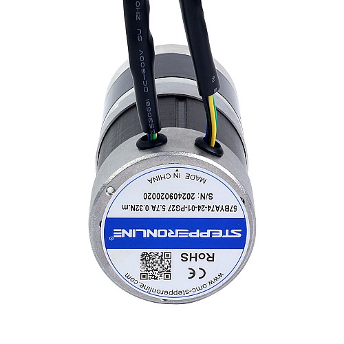 24V 101W Round Geared Brushless DC Motor 6.90Nm(977.12oz.in) 27:1 Round Planetary Gearbox - 57BYA74-24-01-PG27 | StepperOnline AU