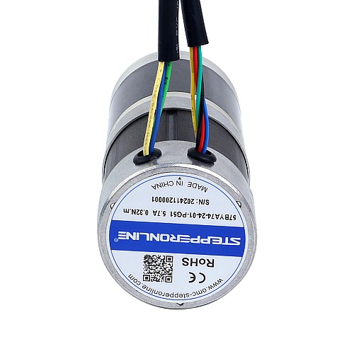 24V 101W Round Geared Brushless DC Motor 11.42Nm(1617.20oz.in) 51:1 Round Planetary Gearbox - 57BYA74-24-01-PG51 | StepperOnline AU