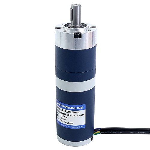 24V 60W 30.1RPM Geared Brushless DC Motor 13.80Nm(1954.24oz.in) 99.5:1 Planetary Gearbox - M52B60-24P-30S/G52-99.5S1 | StepperOnline AU