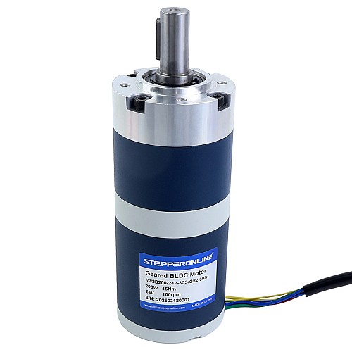 24V 200W 100RPM Geared Brushless DC Motor 15.00Nm(2124.17oz.in) 30:1 Planetary Gearbox - M82B200-24P-30S/G82-30S1 | StepperOnline AU