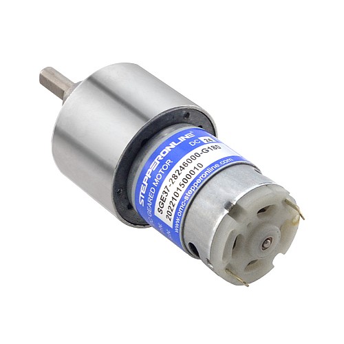 Brushed 24V DC Gear Motor 8.5Kg.cm/25RPM 180:1 Spur Gearbox - SGE37-28246000-G180 | StepperOnline AU