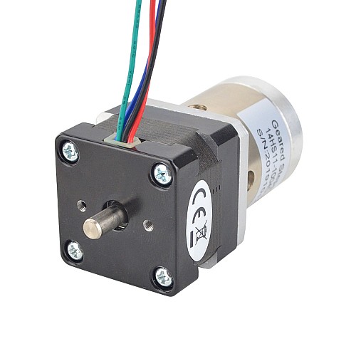 Nema 14 Dual Shaft Stepper Motor Bipolar L=28mm w/ Gear Ratio 19:1 Planetary Gearbox 9.5mm Rear Shaft Length - 14HS11-1004D-PG19-AR3 | StepperOnline AU