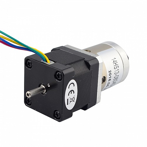 Nema 14 Stepper L=34mm w/ Rear Shaft & Screw Hole & Gear Ratio 19:1 Gearbox - 14HS13-0804D-PG19 | StepperOnline AU