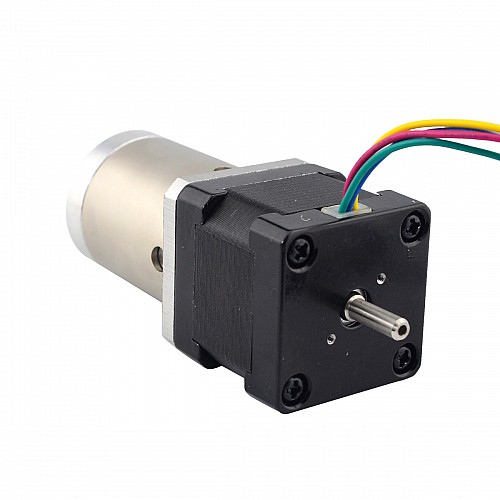 Nema 14 Stepper L=34mm w/ Rear Shaft & Screw Hole & Gear Ratio 51:1 Gearbox - 14HS13-0804D-PG51 | StepperOnline AU