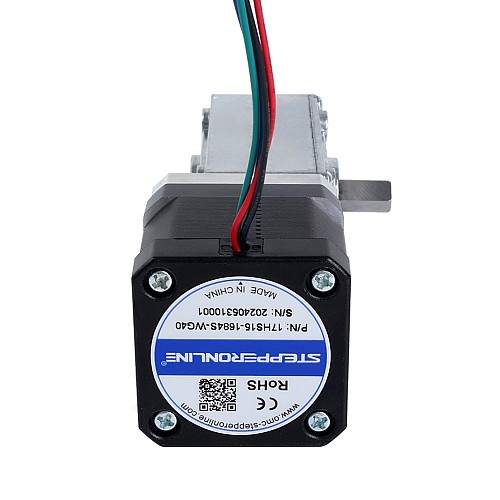 Nema 17 Stepper Motor L=39mm 1.68A Gear Ratio 40:1 Square Worm Geabox - 17HS15-1684S-WG40 | StepperOnline AU