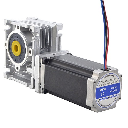 Nema 23 Stepper Motor L=113mm Gear Ratio 20:1 Worm Gearbox NMRV30 Worm Gear Speed Reducer - 23HS45-4204S-RV30-G20 | StepperOnline AU