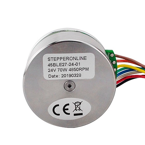 24V 4850RPM 0.13Nm 70W 3.6A Ф43.2x27mm External Rotor Motor - 45BLE27-24-01 | StepperOnline AU