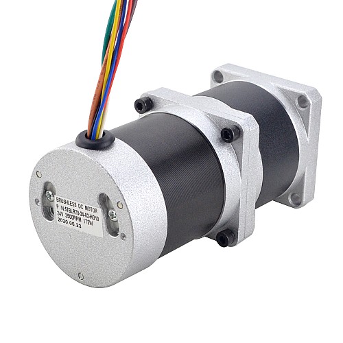 24V 172W 350RPM Geared Brushless DC Motor 4.00Nm(566.45oz.in) 10:1 High Precision Gearbox - 57BLR70-24-02-HG10 | StepperOnline AU