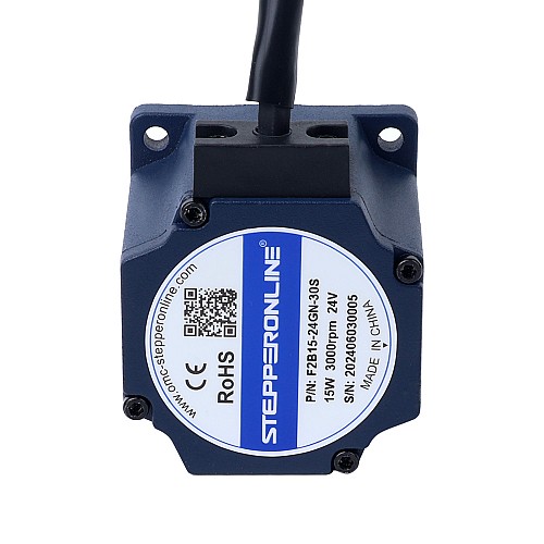 24V 15W 60RPM Geared Brushless DC Motor 1.74Nm(246.40oz.in) 50:1 Spur Gearbox - F2B15-24GN-30S/2GN50K | StepperOnline AU