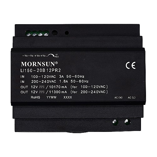 150W 12V 12.5A 85-264VAC/120-370VDC DIN Rail Switching Power Supply - LI150-20B12PR2 | StepperOnline AU
