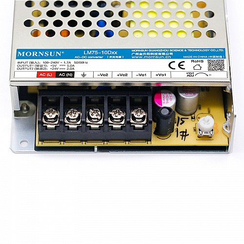 75W 5V/5.0A 24V/2.0A 90-264VAC/120-373VDC Switching Power Supply - LM75-10D0524-20 | StepperOnline AU