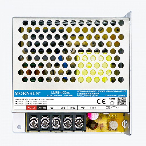 75W 5V/5.0A 24V/2.0A 90-264VAC/120-373VDC Switching Power Supply - LM75-10D0524-20 | StepperOnline AU