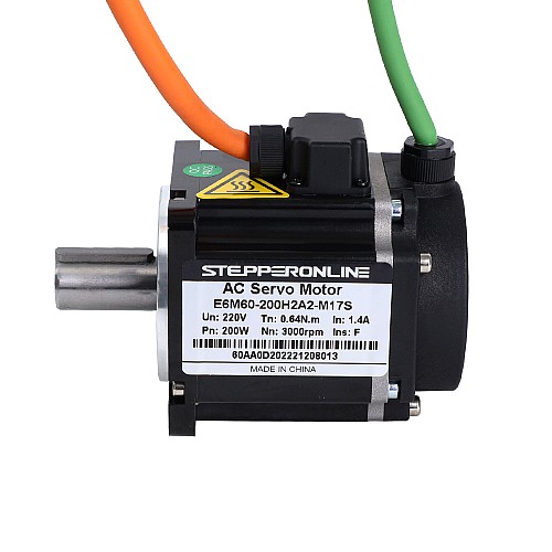 E6 Series 200W AC Servo Motor Kit 3000rpm 0.64Nm 17-Bit Encoder IP65 - E6-RS200H2A2-M17S | StepperOnline AU