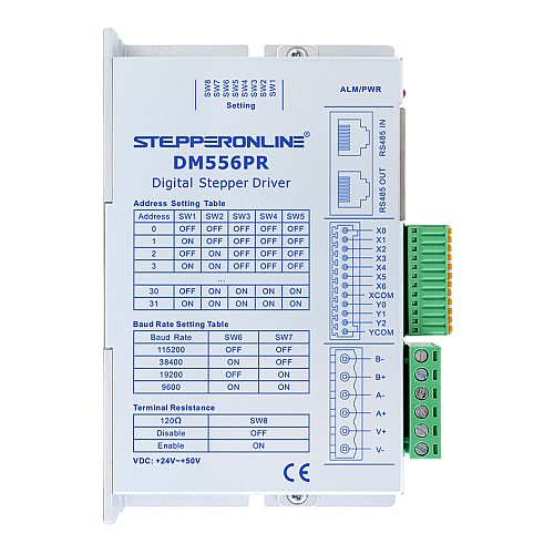 Y Series Modbus RS485 Stepper Driver 0-4.0A 24-50VDC for Nema 23, 24, 34 Stepper Motor - DM556PR | StepperOnline AU