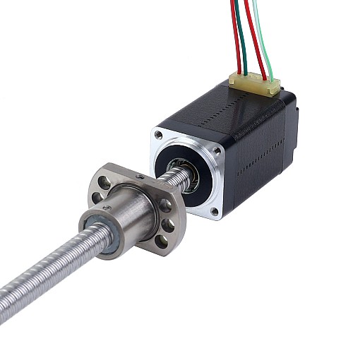 NEMA 8 External Ball Screw Linear Stepper Motor 0.5A 38.2mm Stack Screw Lead 2mm(0.07874) Lead Length 150mm - 8E15S0504BAM5-150RS | StepperOnline AU