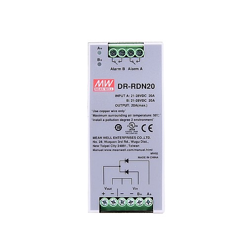 DR-RDN20 MEANWELL 24VDC 20A Redundancy Module DIN Rail Power Supply - DR-RDN20 | StepperOnline AU