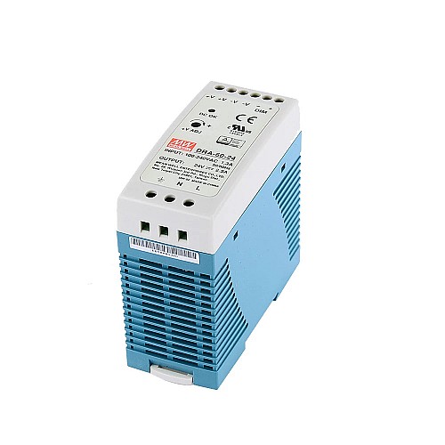 DRA-60-24 MEANWELL 60W 24VDC 2.5A 115/230VAC Single Output Switching Power Supply - DRA-60-24 | StepperOnline AU