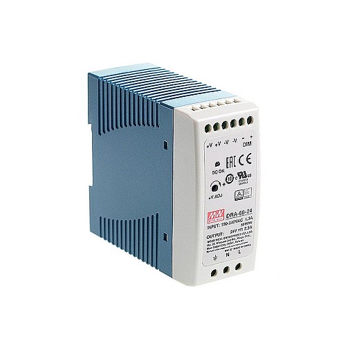 DRA-60-24 MEANWELL 60W 24VDC 2.5A 115/230VAC Single Output Switching Power Supply - DRA-60-24 | StepperOnline AU