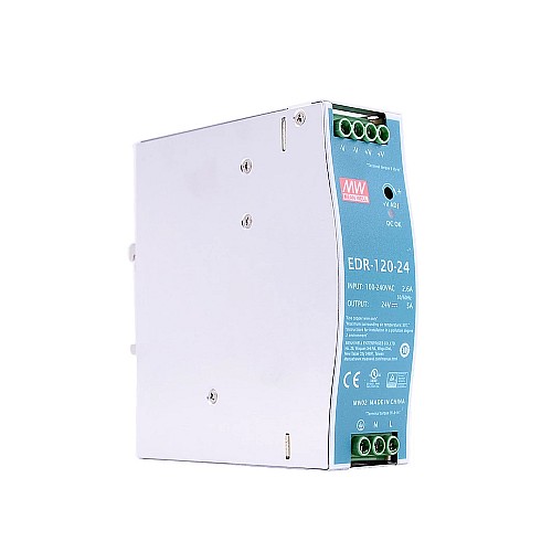 EDR-120-24 MEANWELL 120W 24VDC 5A 115/230VAC DIN Rail Power Supply - EDR-120-24 | StepperOnline AU