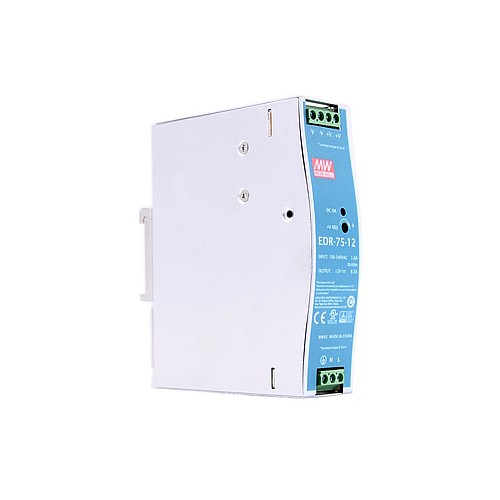 EDR-75-12 MEANWELL 75.6W 12VDC 6.3A 115/230VAC Single Output Industrial DIN RAIL - EDR-75-12 | StepperOnline AU