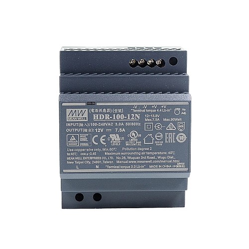 HDR-100-12N MEANWELL 90W 12VDC 7.5A 115/230VAC Ultra Slim Step Shape DIN Rail Power Supply - HDR-100-12N | StepperOnline AU