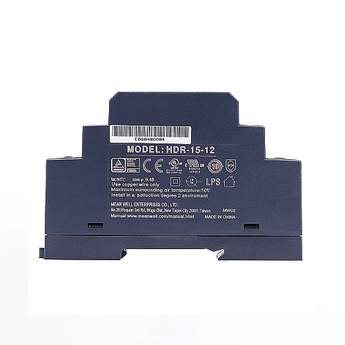 HDR-15-12 MEANWELL 15W 12VDC 1.25A 115/230VAC Ultra Slim Step Shape DIN Rail Power Supply - HDR-15-12 | StepperOnline AU