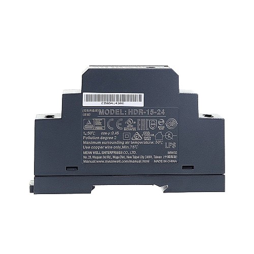HDR-15-24 MEANWELL 15W 24VDC 0.63A 115/230VAC Ultra Slim Step Shape DIN Rail Power Supply - HDR-15-24 | StepperOnline AU