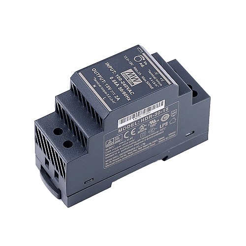 HDR-30-15 MEANWELL 30W 15VDC 2A 115/230VAC Ultra Slim Step Shape DIN Rail Power Supply - HDR-30-15 | StepperOnline AU