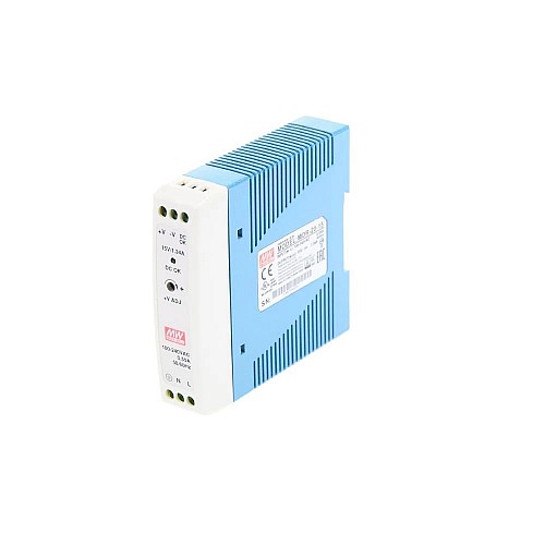 MDR-20-15 MEANWELL 20W 15VDC 1.34A 115/230VAC Single Output Industrial DIN Rail Power Supply - MDR-20-15 | StepperOnline AU