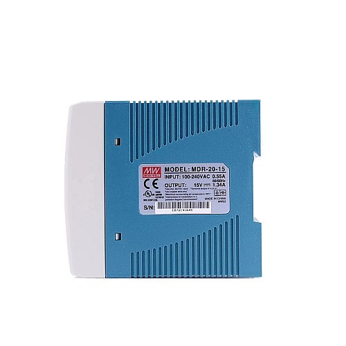 MDR-20-15 MEANWELL 20W 15VDC 1.34A 115/230VAC Single Output Industrial DIN Rail Power Supply - MDR-20-15 | StepperOnline AU