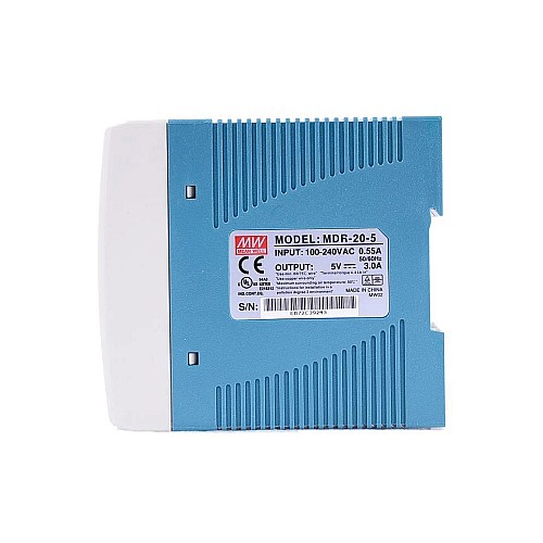 MDR-20-5 MEANWELL 20W 5VDC 3A 115/230VAC DIN Rail Power Supply - MDR-20-5 | StepperOnline AU