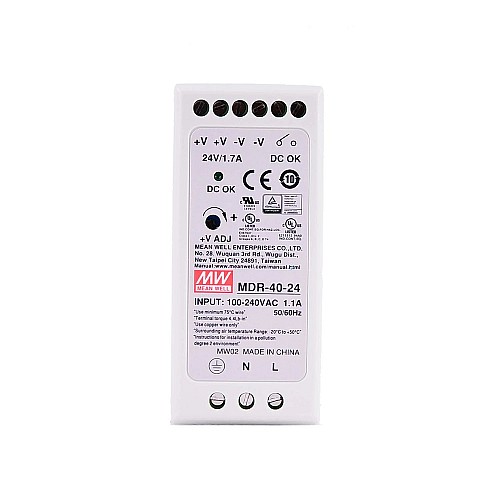 MDR-40-24 MEANWELL 40W 24VDC 1.7A 115/230VAC DIN Rail Power Supply - MDR-40-24 | StepperOnline AU