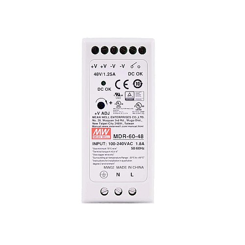 MDR-60-48 MEANWELL 60W 48VDC 1.25A 115/230VAC Single Output Industrial DIN Rail Power Supply - MDR-60-48 | StepperOnline AU