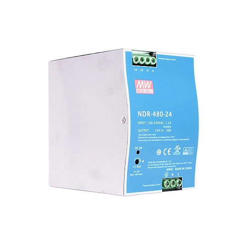 NDR-480-24 MEANWELL 480W 24VDC 20A 115/230VAC DIN Rail Power Supply - NDR-480-24 | StepperOnline AU