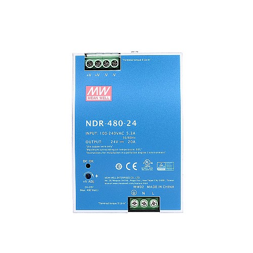 NDR-480-24 MEANWELL 480W 24VDC 20A 115/230VAC DIN Rail Power Supply - NDR-480-24 | StepperOnline AU