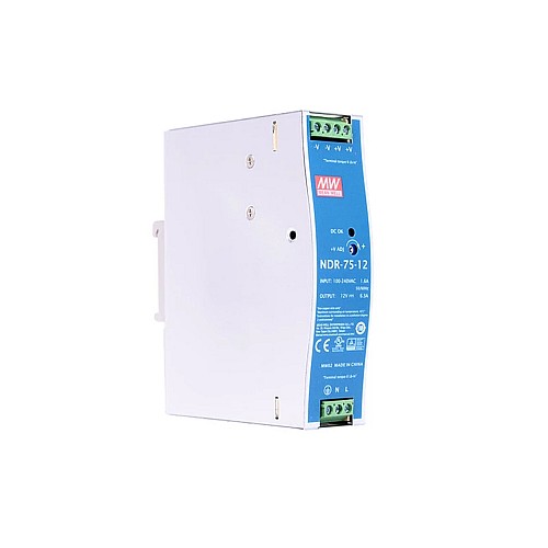 NDR-75-12 MEANWELL 75.6W 12VDC 6.3A 115/230VAC Single Output Industrial DIN RAIL - NDR-75-12 | StepperOnline AU