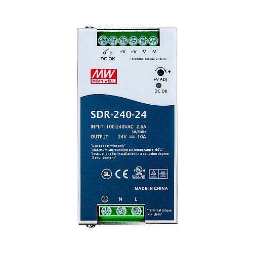 SDR-240-24 MEANWELL 240W 24VDC 10A 115/230VAC With PFC Function DIN Rail Power Supply - SDR-240-24 | StepperOnline AU