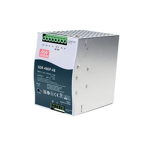 SDR-480P-48 MEANWELL 480W 48VDC 10A 115/230VAC Single Output Industrial DIN RAIL With PFC and Parallel Function - SDR-480P-48 | StepperOnline AU