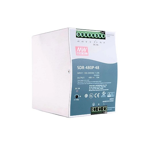 SDR-480P-48 MEANWELL 480W 48VDC 10A 115/230VAC Single Output Industrial DIN RAIL With PFC and Parallel Function - SDR-480P-48 | StepperOnline AU