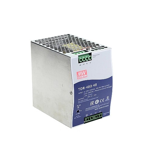 TDR-480-48 MEANWELL 480W 48VDC 10A 400/500VAC Slim Three Phase Industrial DIN Rail With PFC Function - TDR-480-48 | StepperOnline AU