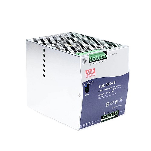 TDR-960-48 MEANWELL 960W 48VDC 20A 400/500VAC Slim Three Phase Industrial DIN Rail With PFC Function - TDR-960-48 | StepperOnline AU