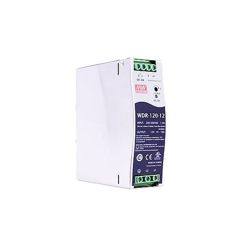 WDR-120-12 MEANWELL 120W 12VDC 10A 230/400VAC UltraWide Input Industrial DIN Rail Power Supply - WDR-120-12 | StepperOnline AU