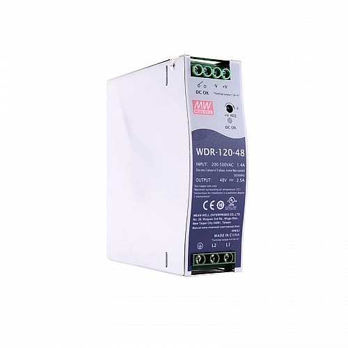 WDR-120-48 MEANWELL 120W 48VDC 2.5A 230/400VAC UltraWide Input Industrial DIN Rail Power Supply - WDR-120-48 | StepperOnline AU