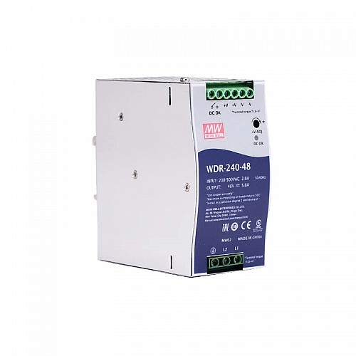 WDR-240-48 MEANWELL 240W 48VDC 5A 230/400VAC UltraWide Input Industrial DIN Rail Power Supply - WDR-240-48 | StepperOnline AU