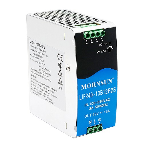240W 12V 20.0A 85-264VAC/120-370VDC DIN Rail Switching Power Supply with PFC Function - LIF240-10B12R2S | StepperOnline AU