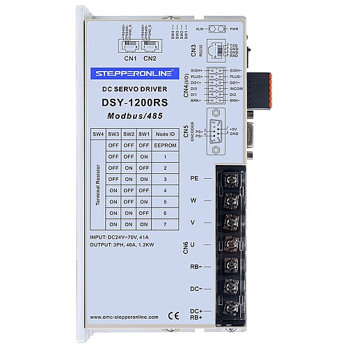 DSY Series 1000W RS485 DC Servo Motor 24-70VDC 3.20Nm 3000rpm 17-Bit Incremental Encoder IP65 - DSY-RS1000L2A2-M17S | StepperOnline AU