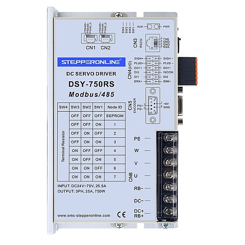 DSY Series 750W RS485 DC Servo Motor 24-70VDC 2.39Nm w/ Brake 3000rpm 17-Bit Incremental Encoder IP65 - DSY-RS750L2B2-M17S | StepperOnline AU