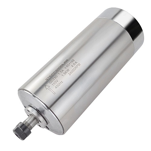 Spindle Motor Water Cooled 110V 1.5KW 24000RPM 400Hz ER11 Collet Wood Engraving Milling Machine STEPPERONLINE CNC VFD Motor 110V AC Spindle - GDZ80-1.5A4 | StepperOnline AU