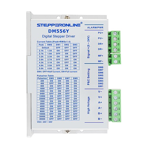Y Series Digital Stepper Driver 1.7-5.6A DC20V-50V for Nema 23, 24, 34 Stepper Motor - DM556Y | StepperOnline AU